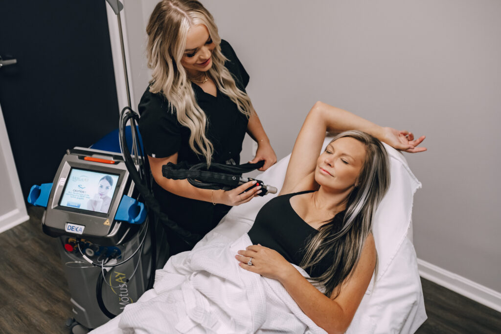 Image of woman receiving underarm laser hair removal and at med spa in louisville kentucky